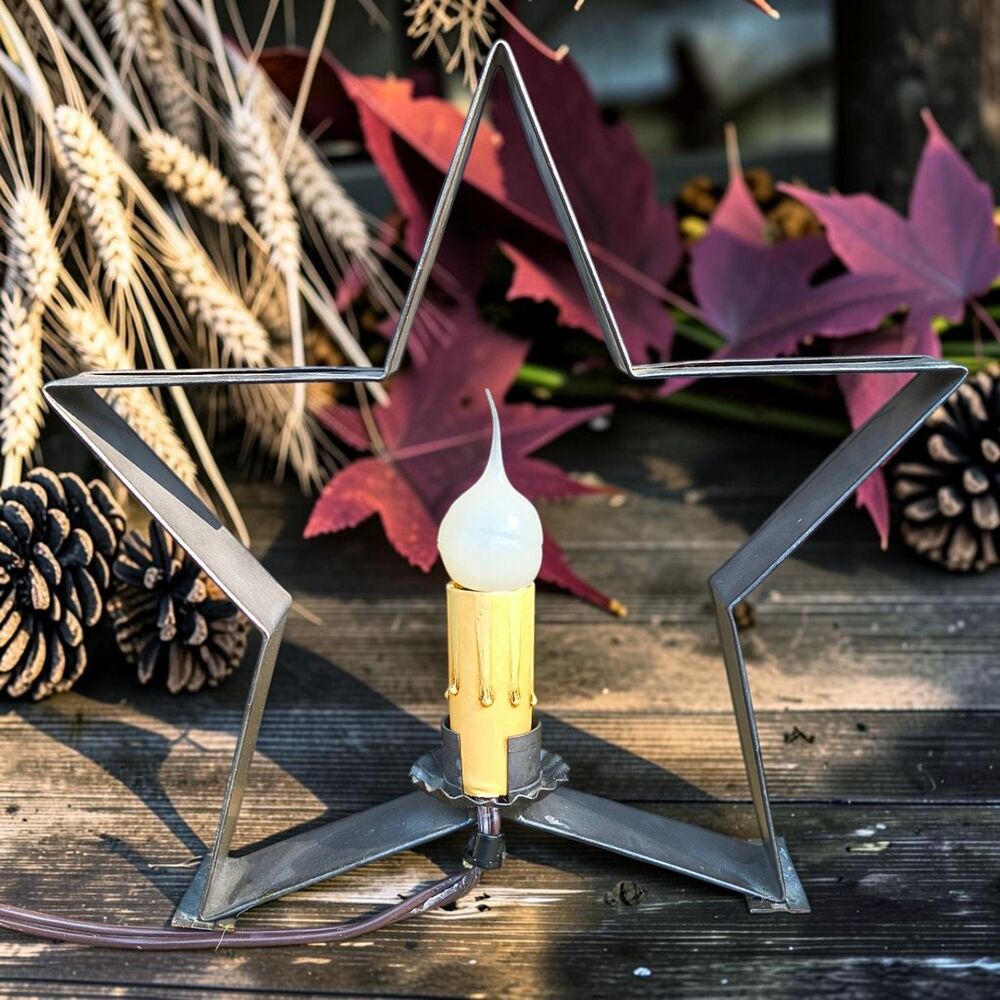 Primitive Metal Star Accent Lamp Candle Sleeve Silicone Tip Bulb Farmhouse